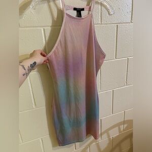 Forever 21 pastel multicolor rainbow tie-dye crushed velvet bodycon mini dress